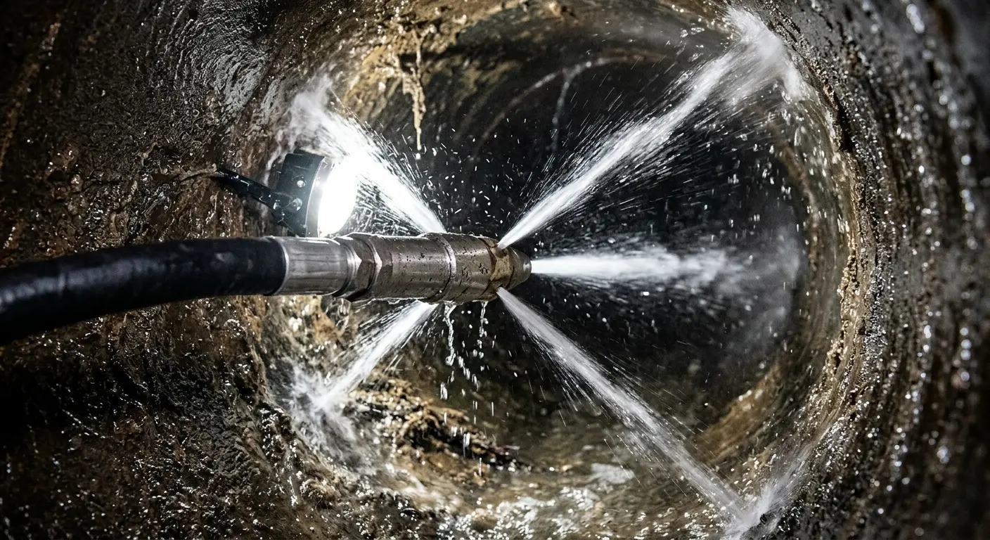 High-pressure hydro jetting nozzle cleaning sewer pipe for Sewer Line Relining in Somers
